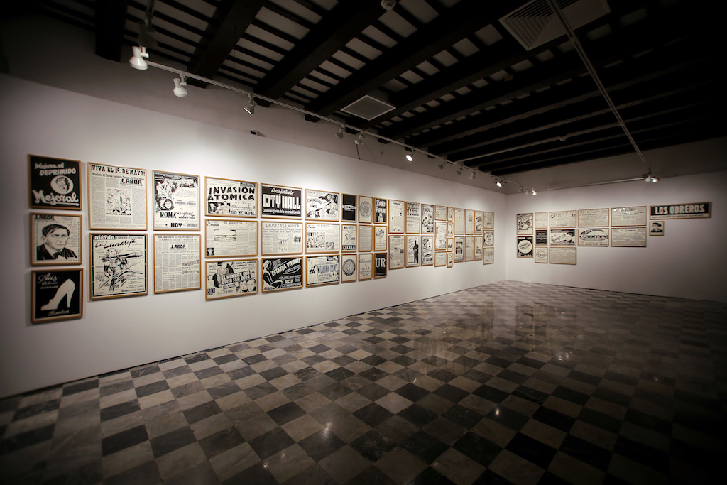 Fernando Bryce, ''Posguerra Perú'' (Postwar Peru), 2013. 110 drawings. Dimensions variable. Installation view of ''Displaced Images/Images in Space'' at the Museo de Casa Blanca. Photo: © Roberto G. Rivera. Courtesy of the 4th San Juan Poly/Graphic Triennial 2015.