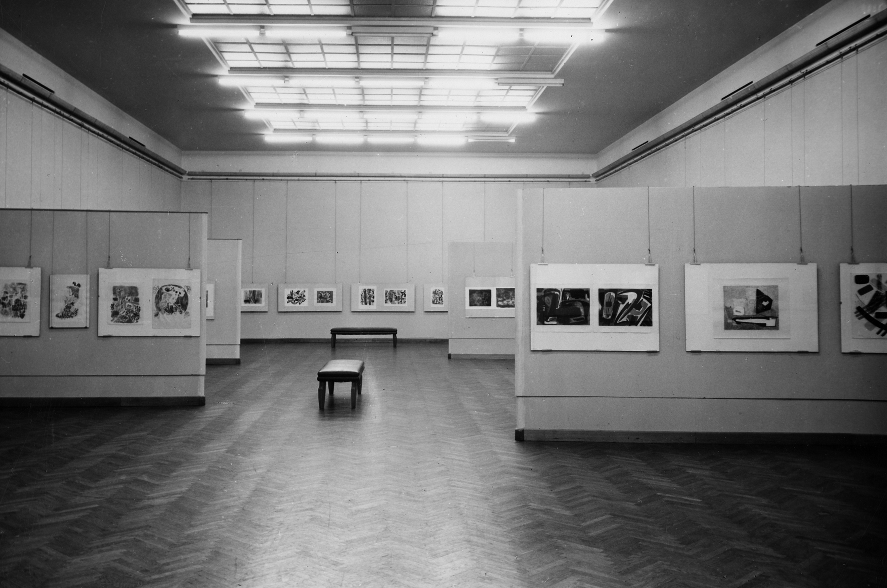 Installation view of the 1st Ljubljana Biennial of Graphic Arts, 1955. Mednarodni grafični likovni center (International Centre Of Graphic Arts) (MGLC) Archive.
