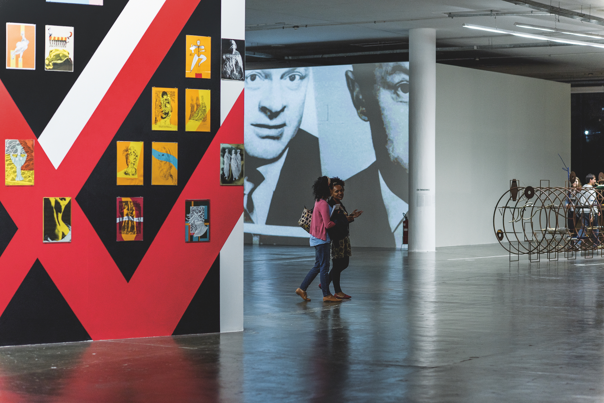 Works by Wlademir Dias-Pino, Öyvind Fahlström and Iza Tarasewicz. Exhibition view of ''Incerteza Viva'' (Live Uncertainty), the 32nd Bienal de São Paulo, 2016.