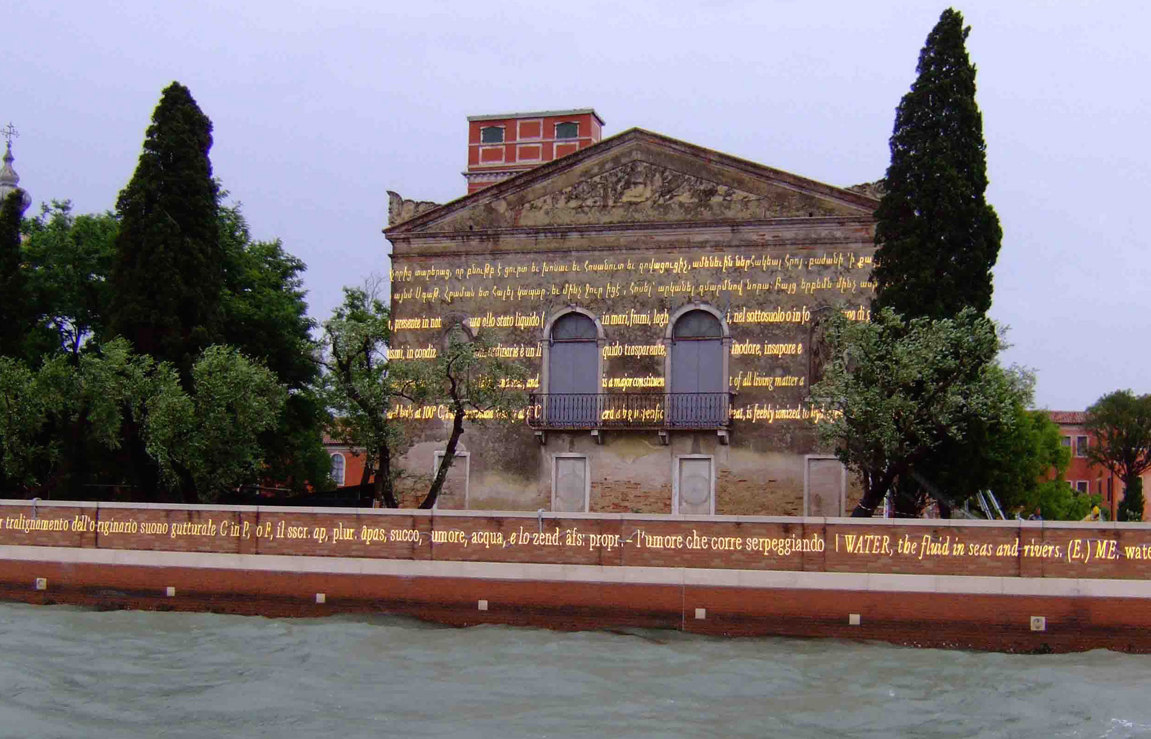 Joseph Kosuth ''The Language of Equilibrium,'' 2007 Neon mounted on wall, Mekhitarist Monastery of San Lazzaro degli Armeni, Venice. Dimensions variable. Courtesy of the artist. Photo: Seamus Farrell